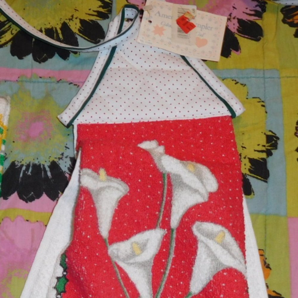 NEW OLD STOCK easter lily print AMERICAN SAMPLER CANNON TIE KITCHEN TOWEL USA